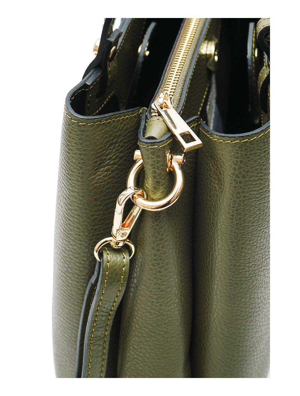 tom&eva Sac à Main En Cuir Vachette Grainée 4138 PAULA-KHAKI