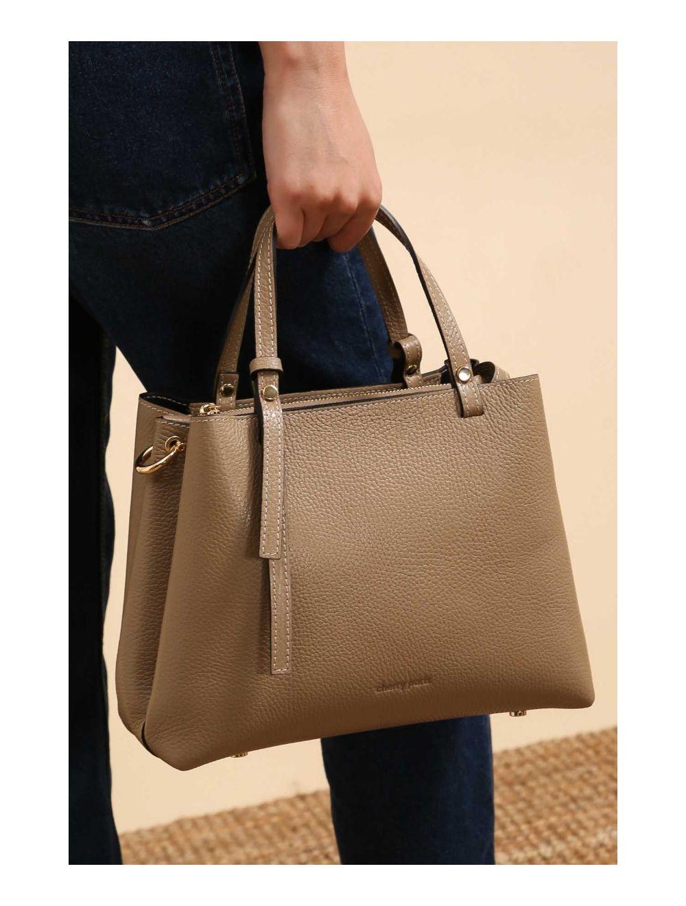 Tom&eva Sac à Main En Cuir Vachette Grainée 4138 PAULA-TAUPE