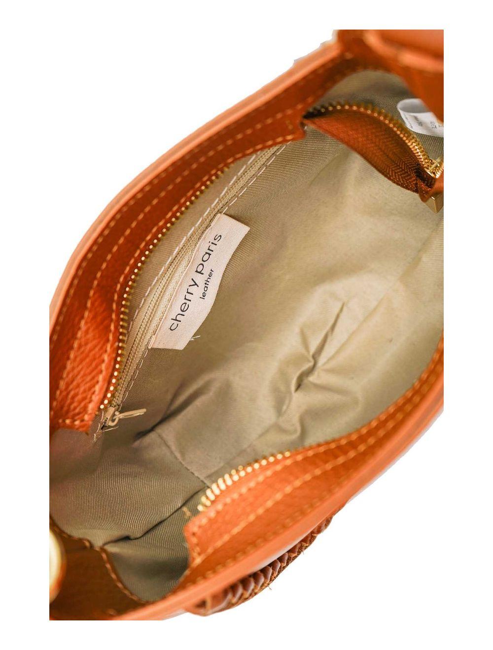 tom&eva Sac à Main en Cuir Vachette Grainée avec Poignée Perle Amovible 4079 JILL-Cognac