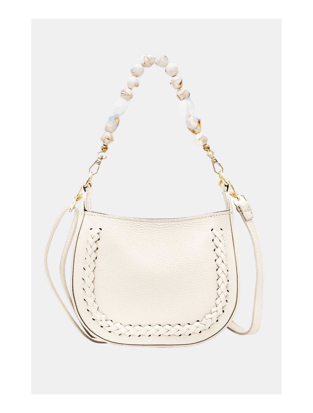 Tom&eva Sac à Main En Cuir Vachette Grainée Avec Poignée Perle Amovible 4079 JILL-Beige