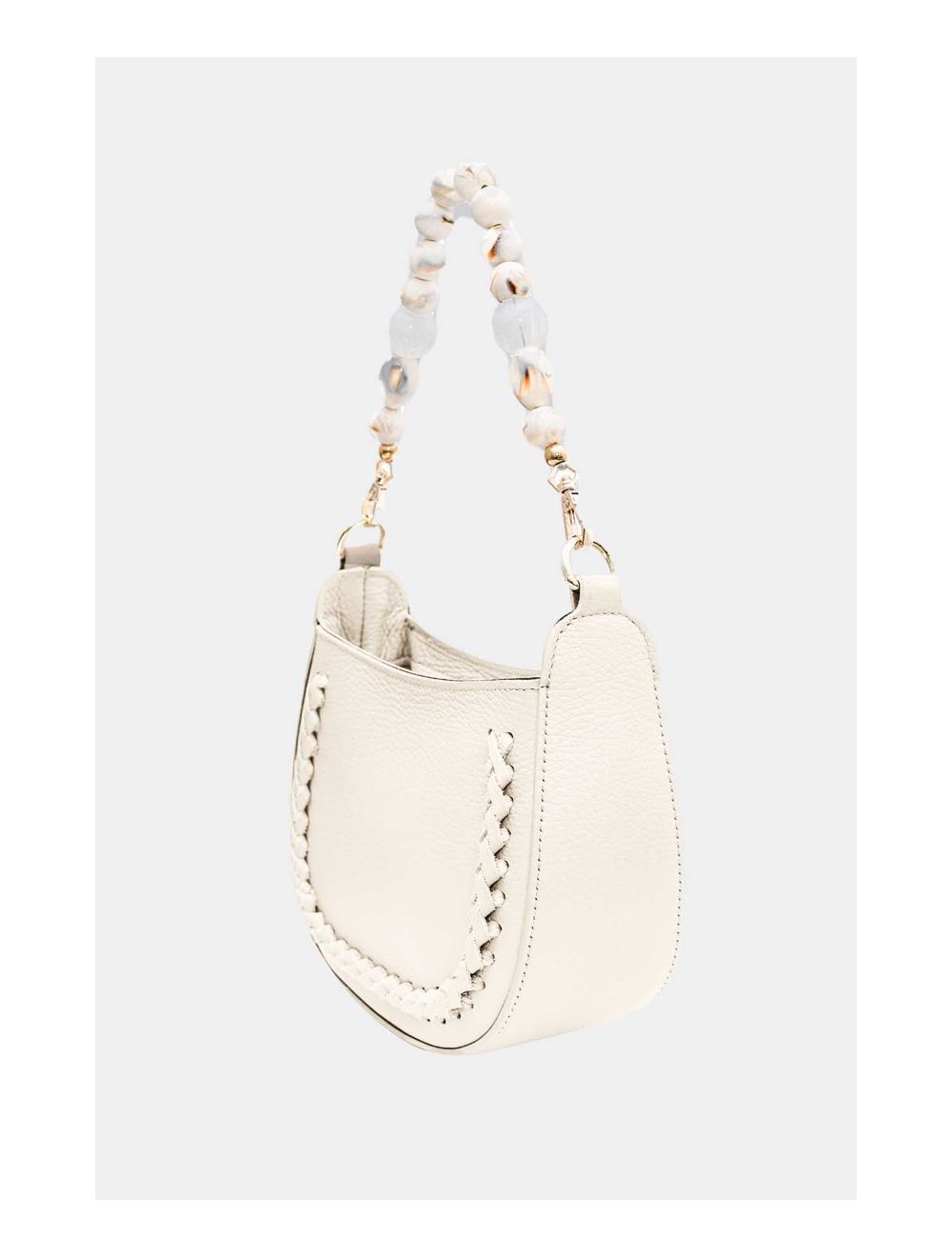 Tom&eva Sac à Main En Cuir Vachette Grainée Avec Poignée Perle Amovible 4079 JILL-Beige