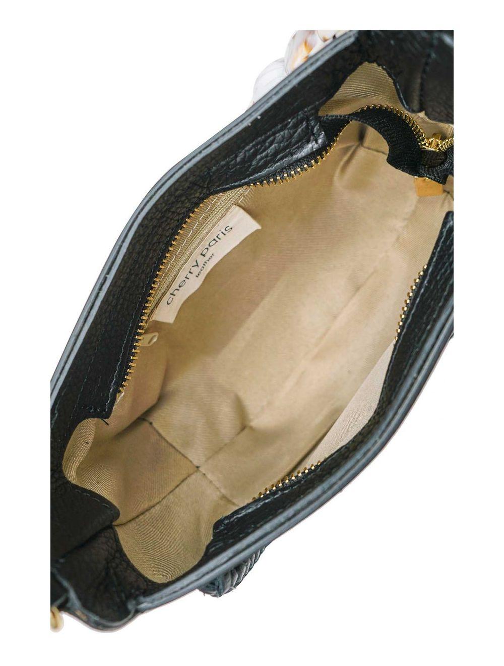 Tom&eva Sac à Main En Cuir Vachette Grainée Avec Poignée Perle Amovible 4079 JILL-Noir