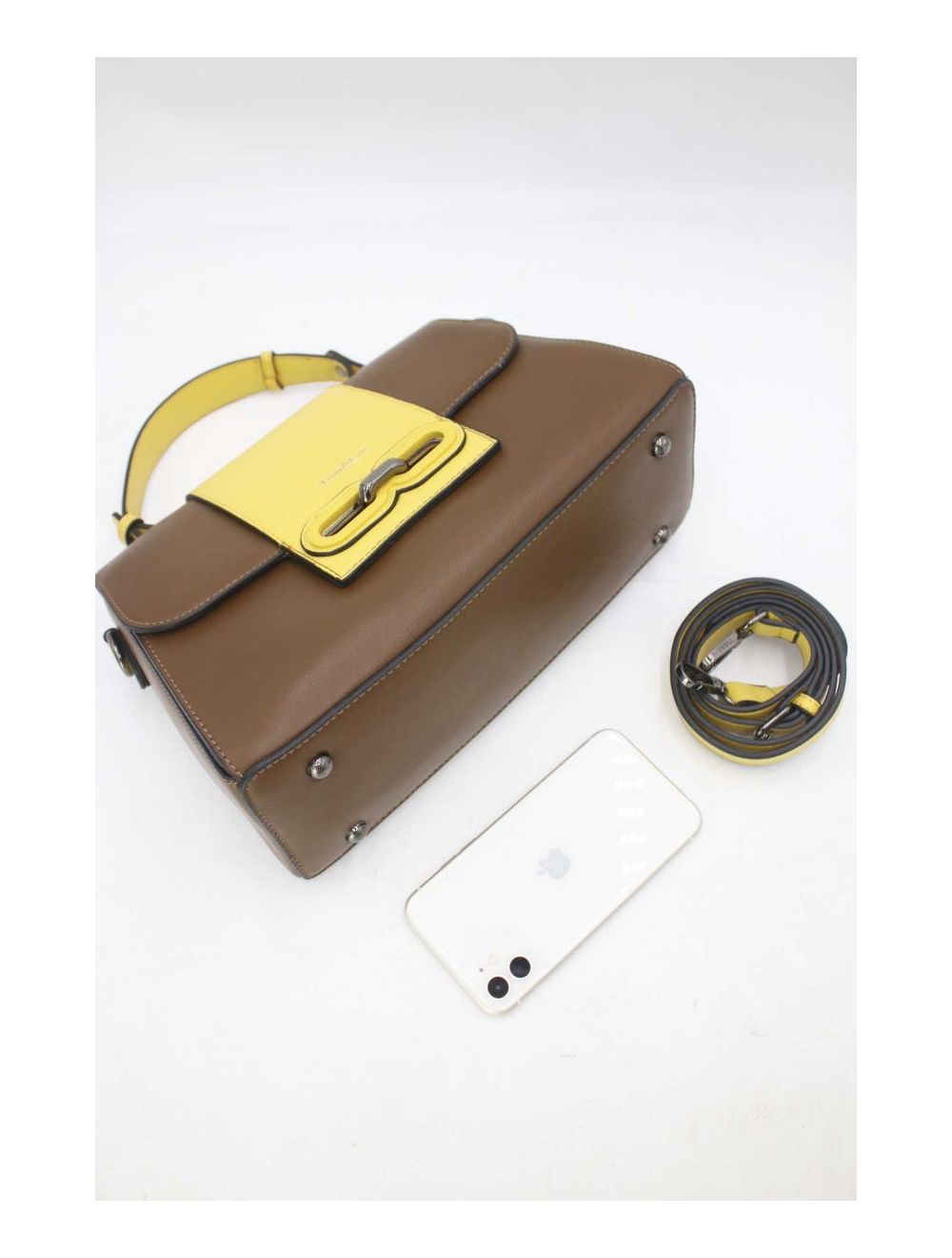 tom&eva Sac à Main Femme Avec Languette 24B-5900-Taupe/Jaune