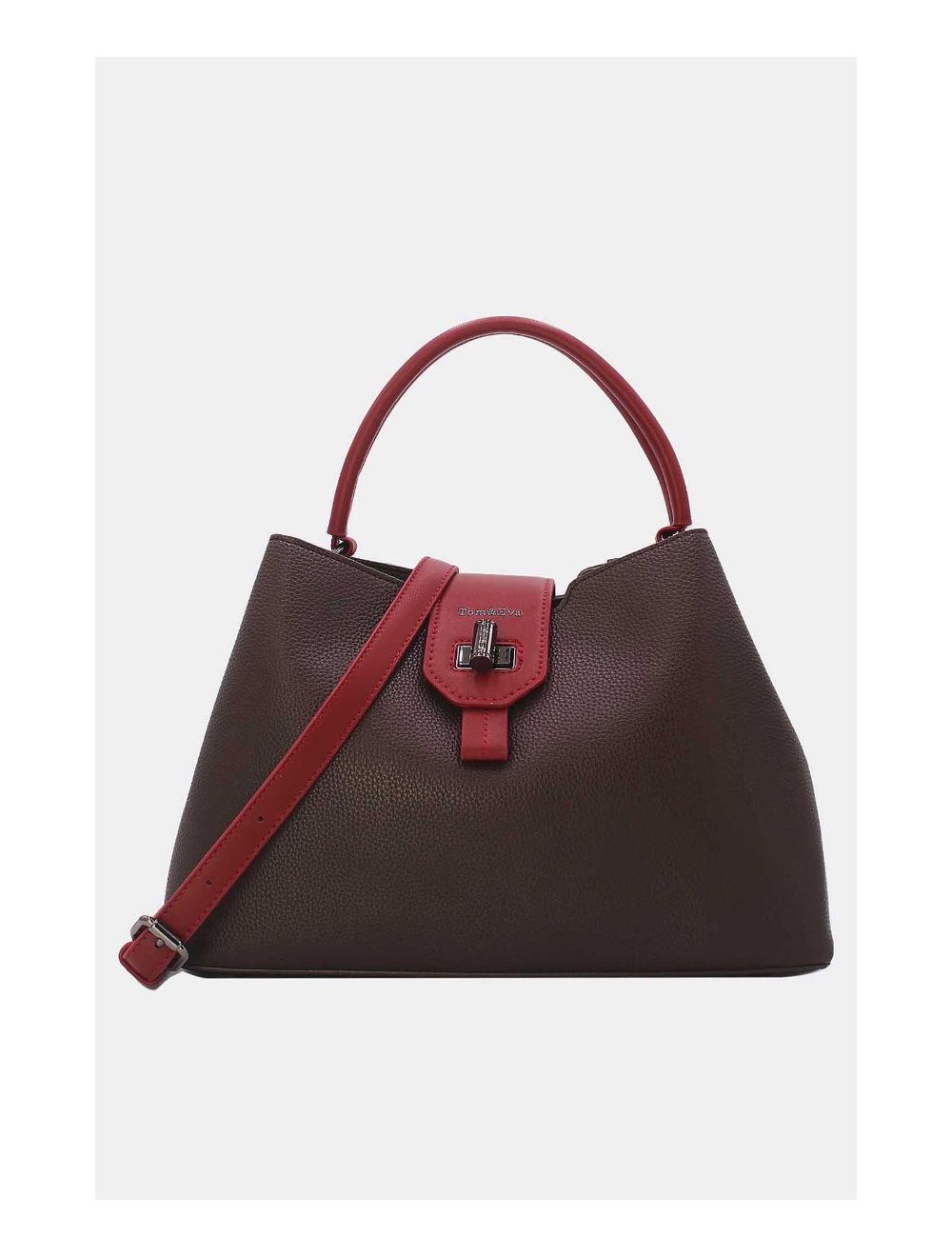 tom&eva Sac à Main Femme Avec Languette 24B-6118-Coffee/Burgundy