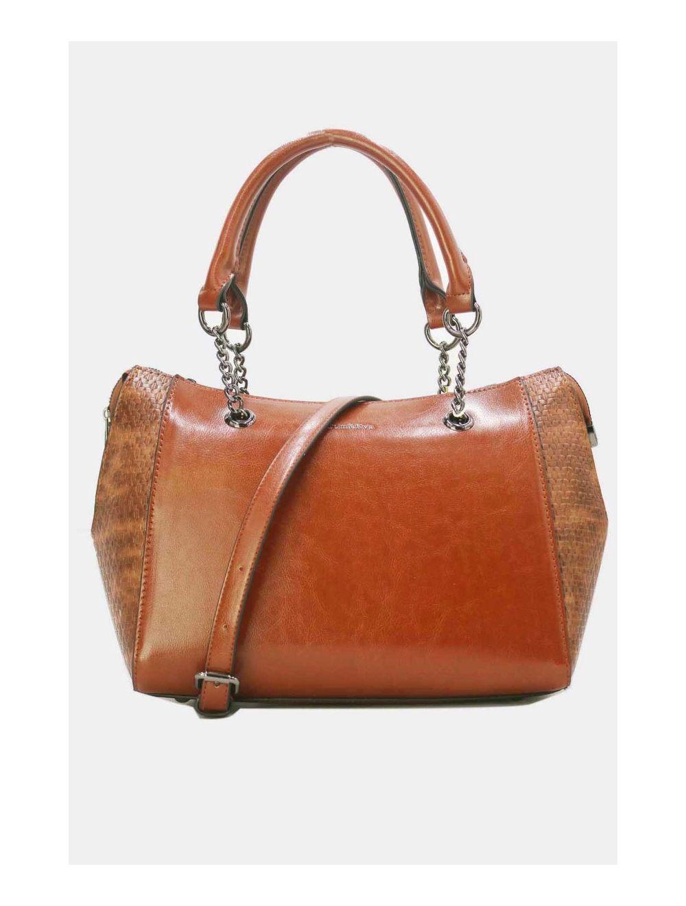 Tom&eva Sac à Main Femme Effet Paille Et Verni 24B-6094-Marron