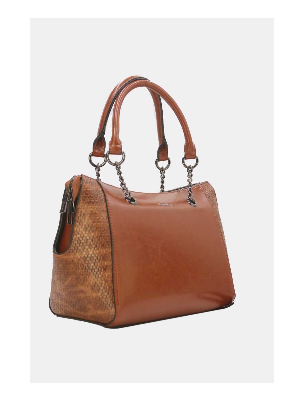 Tom&eva Sac à Main Femme Effet Paille Et Verni 24B-6094-Marron