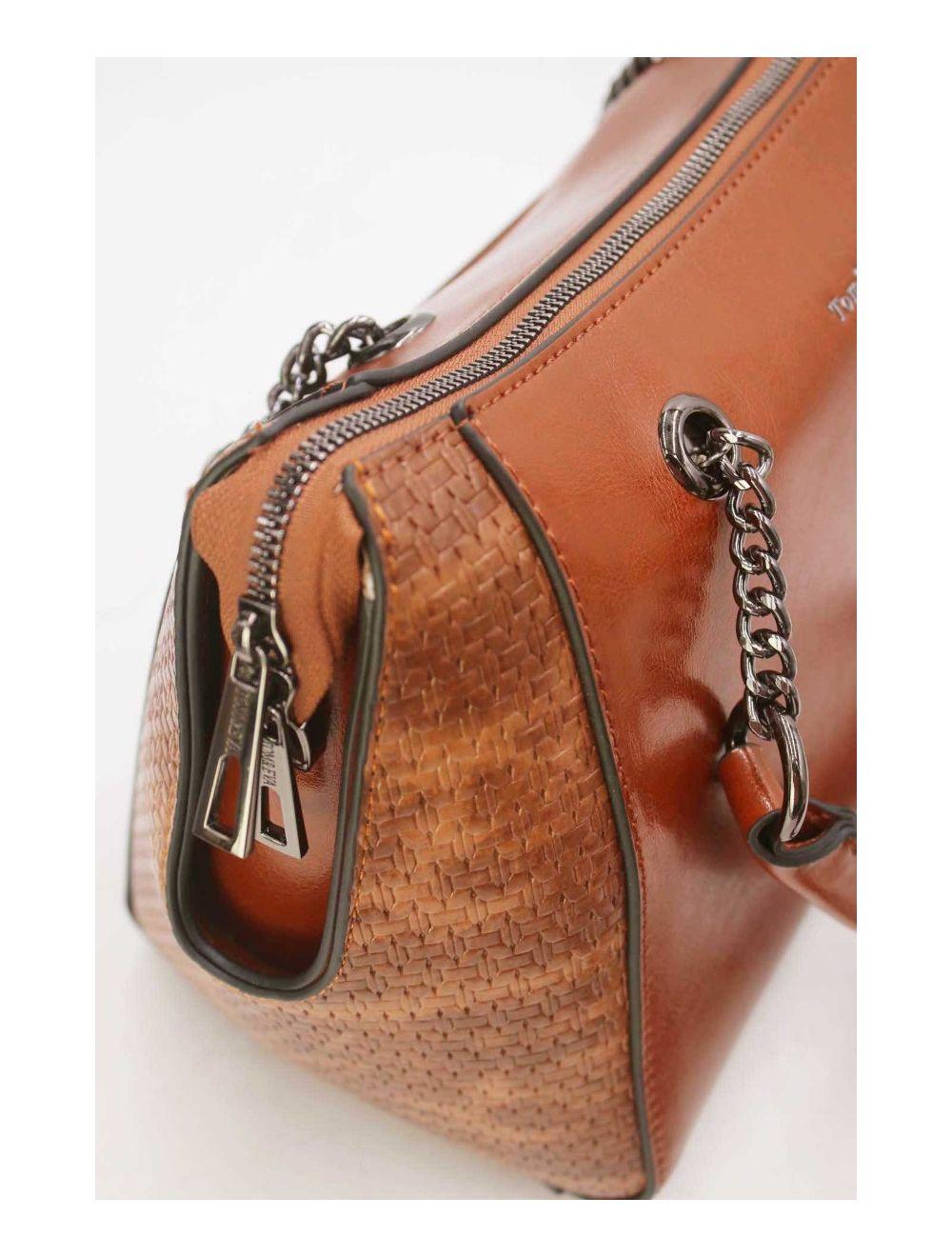 tom&eva Sac à Main Femme Effet Paille Et Verni 24B-6094-Marron