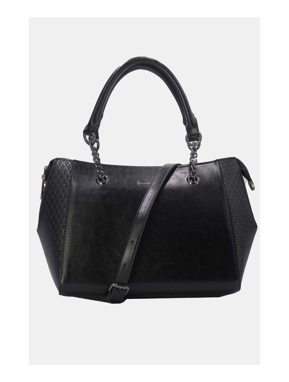 Tom&eva Sac à Main Femme Effet Paille Et Verni 24B-6094-Noir