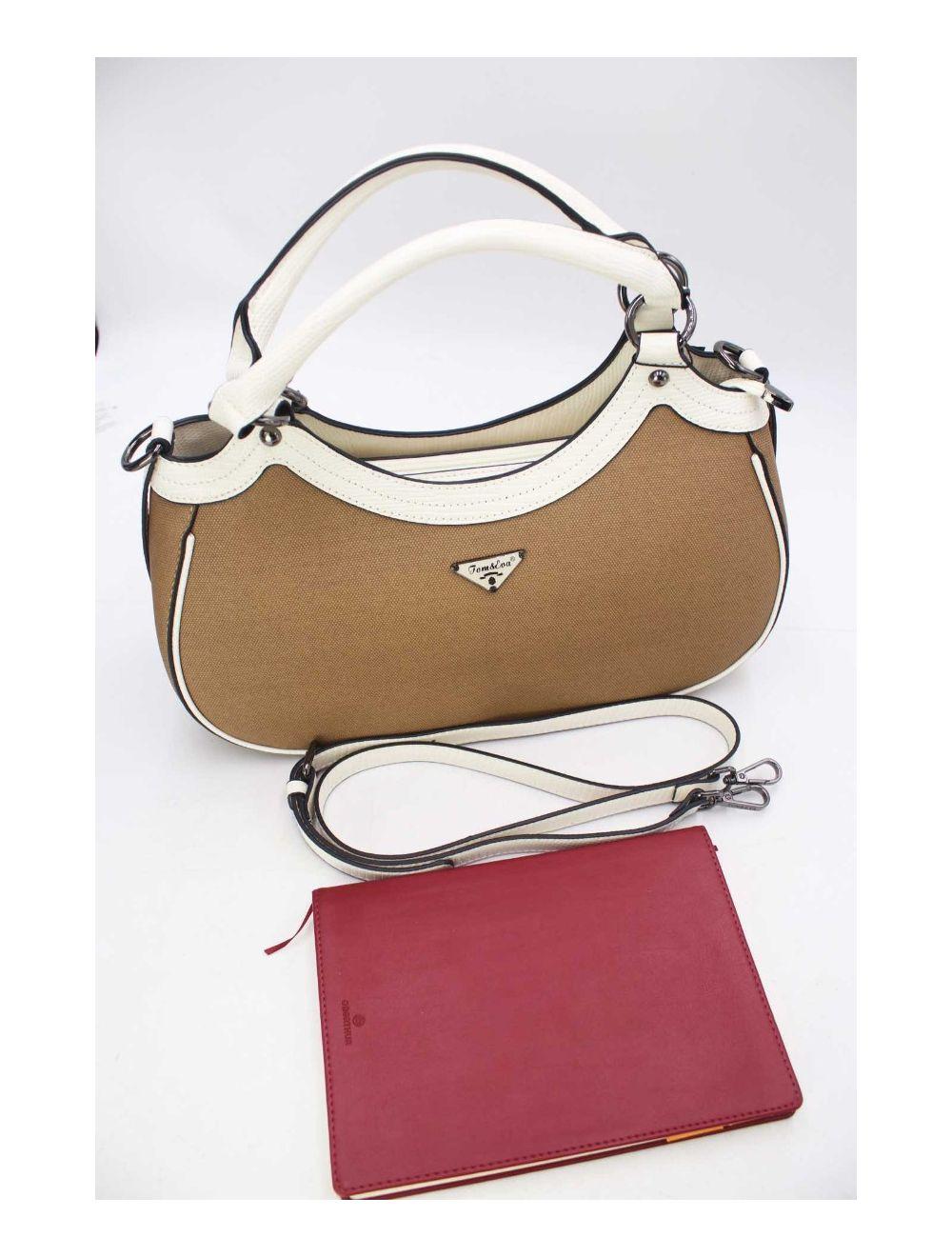 Tom&eva Sac à Main Femme Effet Tissu 24B-6058-Khaki/White