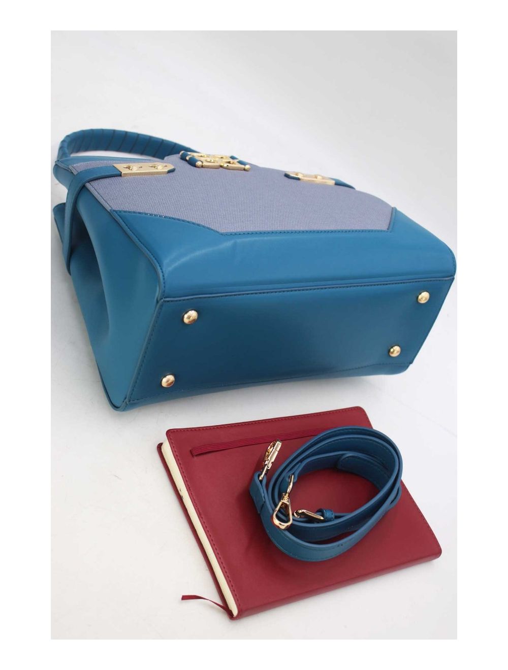 Tom&eva Sac à Main Femme Effet Tissu 24B-6059-Blue/D.Blue