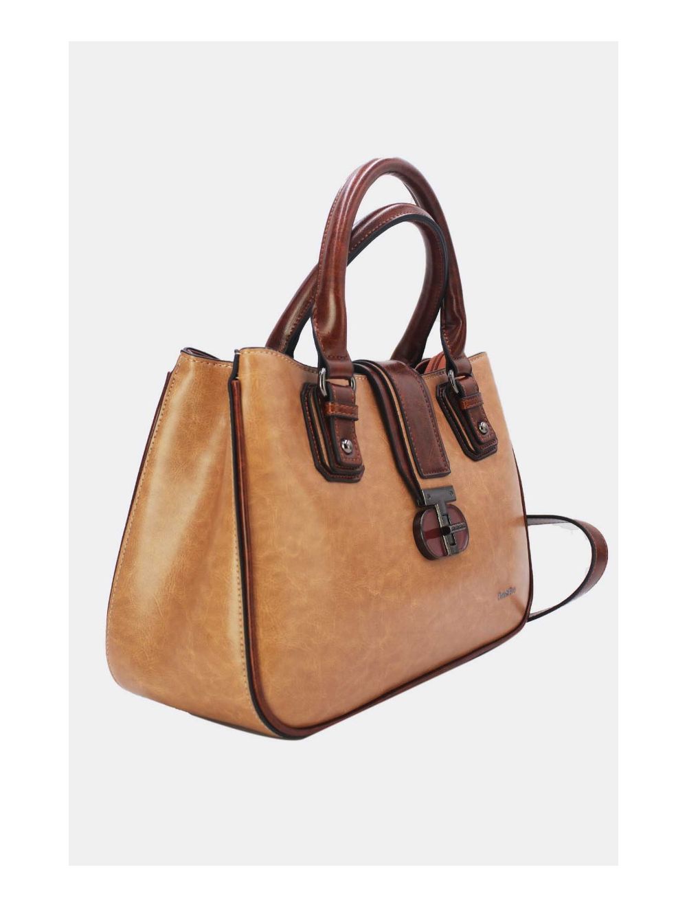 Tom&eva Sac à Main Femme Effet Vernis Style 24B-6032-Apricot/Coffee
