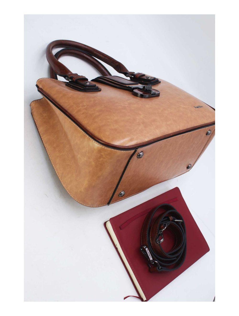 Tom&eva Sac à Main Femme Effet Vernis Style 24B-6032-Apricot/Coffee