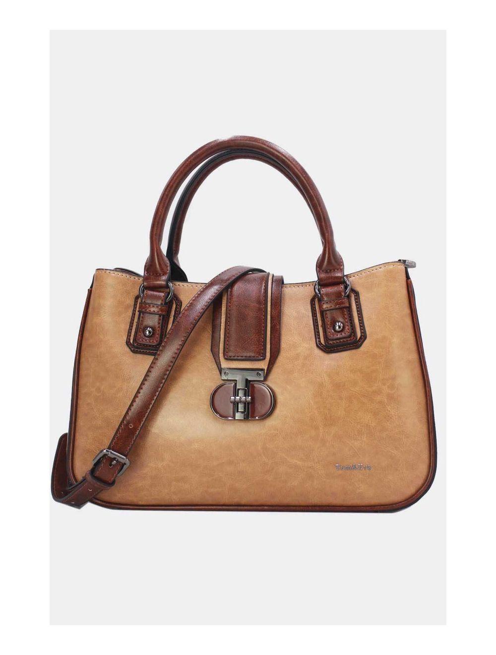 tom&eva Sac à Main Femme Effet Vernis Style 24B-6032-Apricot/Coffee