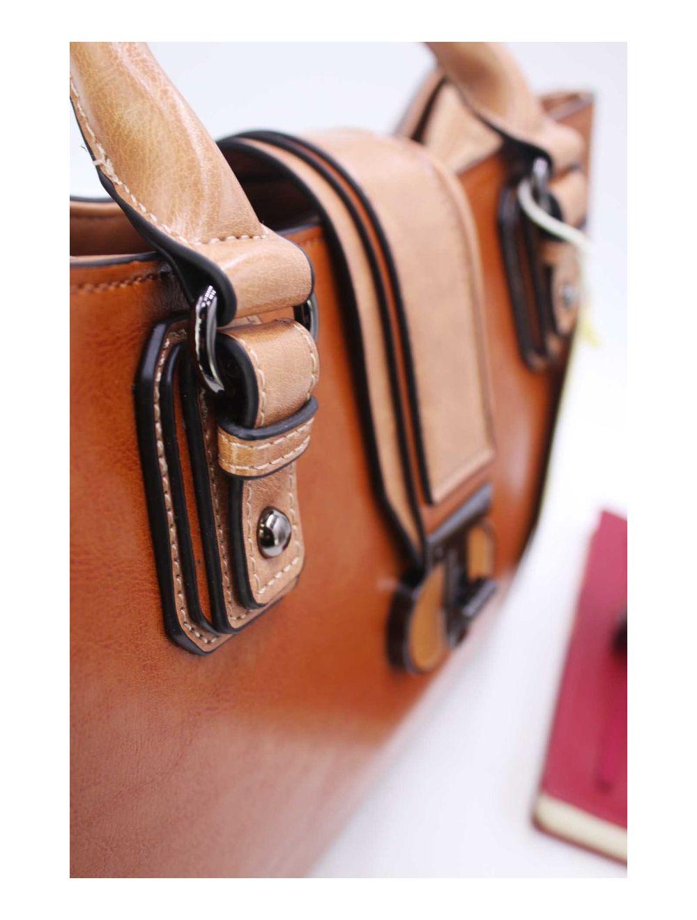 tom&eva Sac à Main Femme Effet Vernis Style 24B-6032-Brown/Apricot