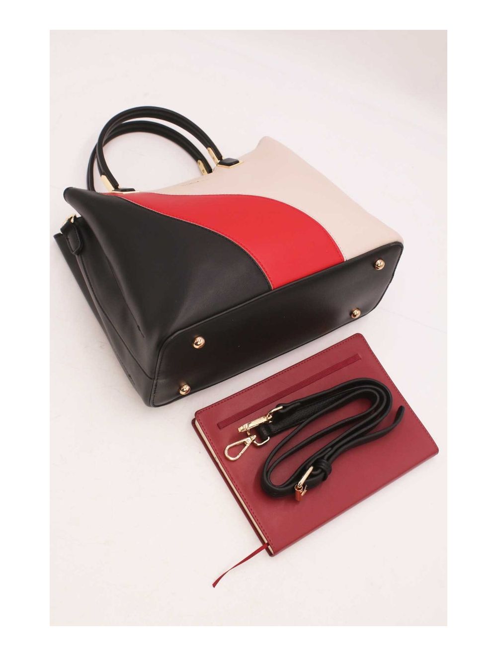 Tom&eva Sac à Main Femmes Tablette 11" Multifonction-6952-Black/Red/Beige