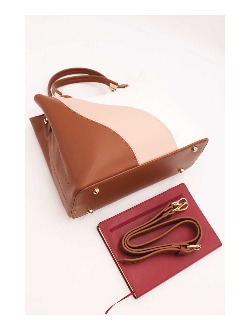 Tom&eva Sac à Main Femmes Tablette 11" Multifonction-6952-Brown/Pink/White