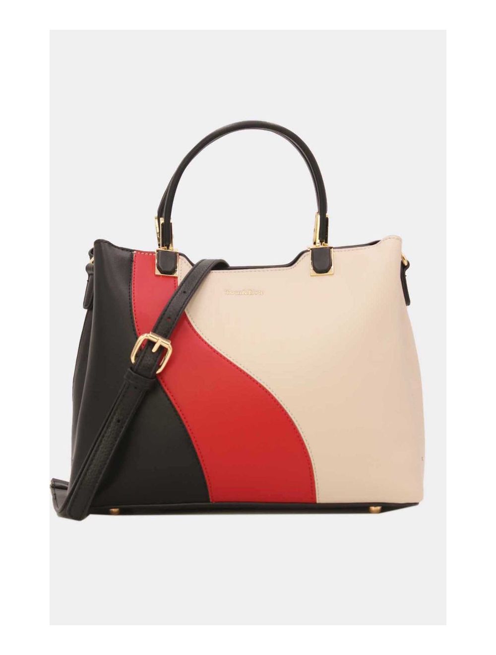 tom&eva Sac à Main Femmes Tablette 11" Multifonction-6952-Black/Red/Beige