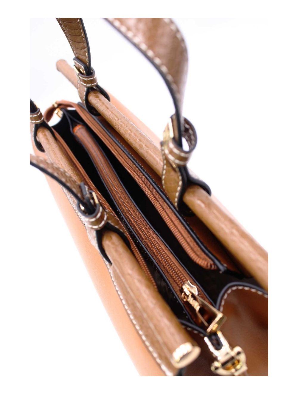 Tom&eva Sac à Main Multi Compartiments Bicolore 6978-Marron