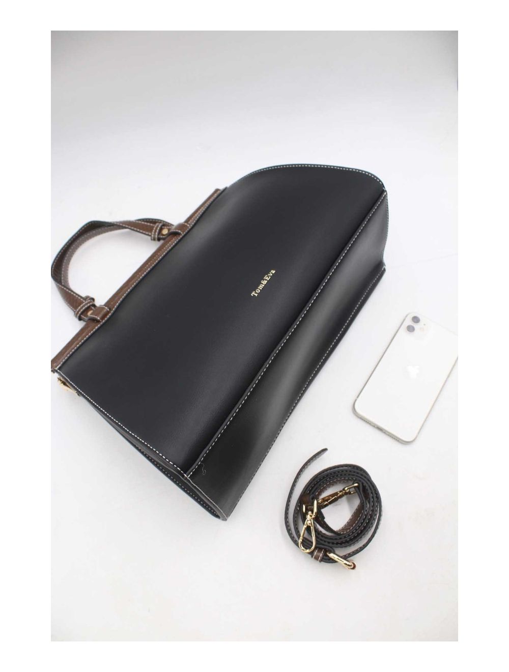 tom&eva Sac à Main Multi compartiments Bicolore 6978-Noir