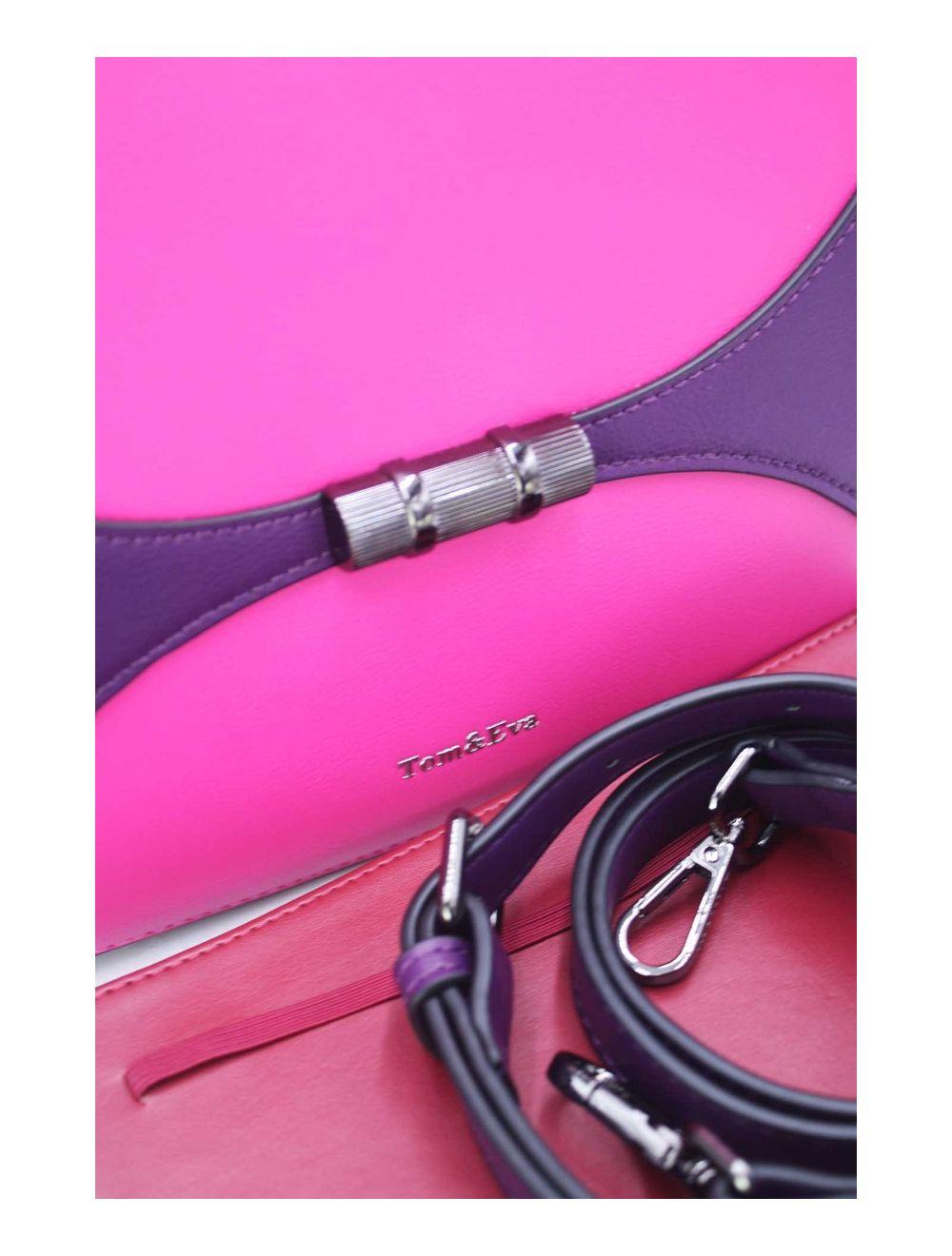 tom&eva Sac à Main Patchwork Bicolore 24B-6026-Purple/Rose