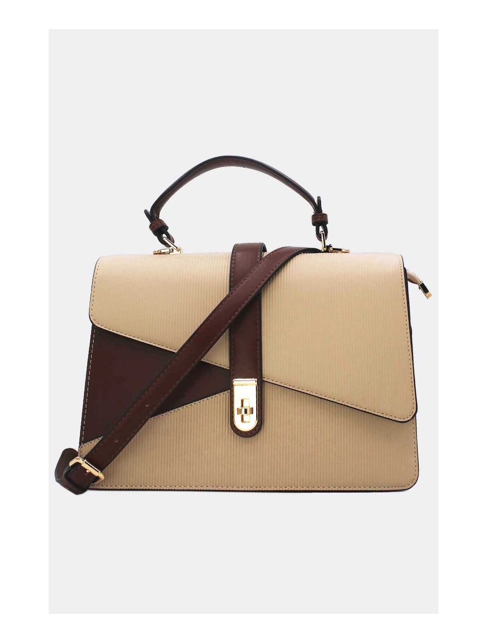 Tom&eva Sac à Main Patchwork Rayure Embossé 24B-6106-Apricot/Coffee