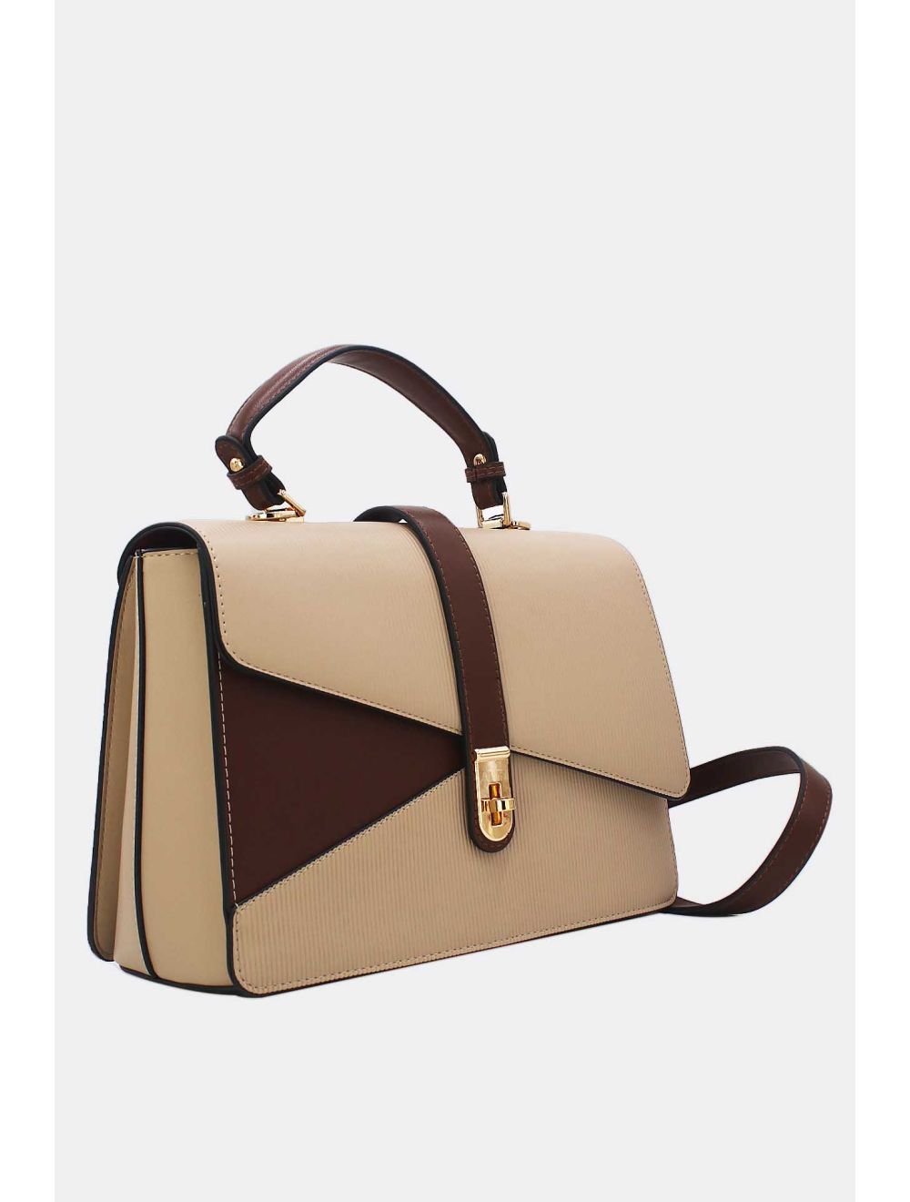 Tom&eva Sac à Main Patchwork Rayure Embossé 24B-6106-Apricot/Coffee