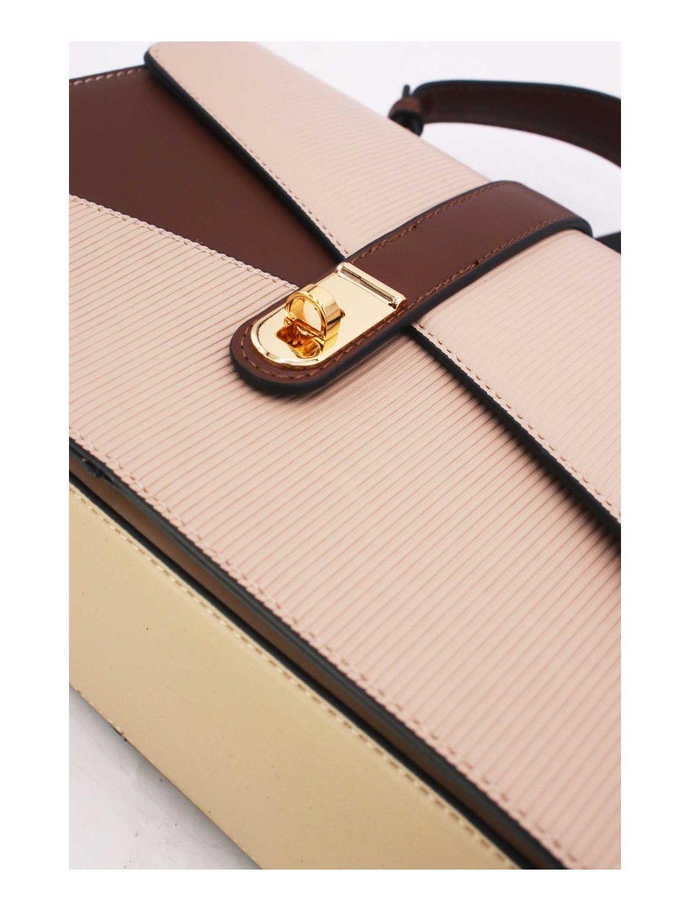 tom&eva Sac à Main Patchwork Rayure Embossé 24B-6106-Apricot/Coffee