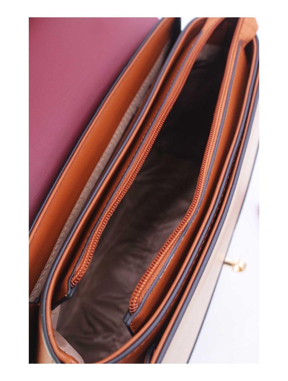 Tom&eva Sac à Main Patchwork Rayure Embossé 24B-6106-Brown/Apricot