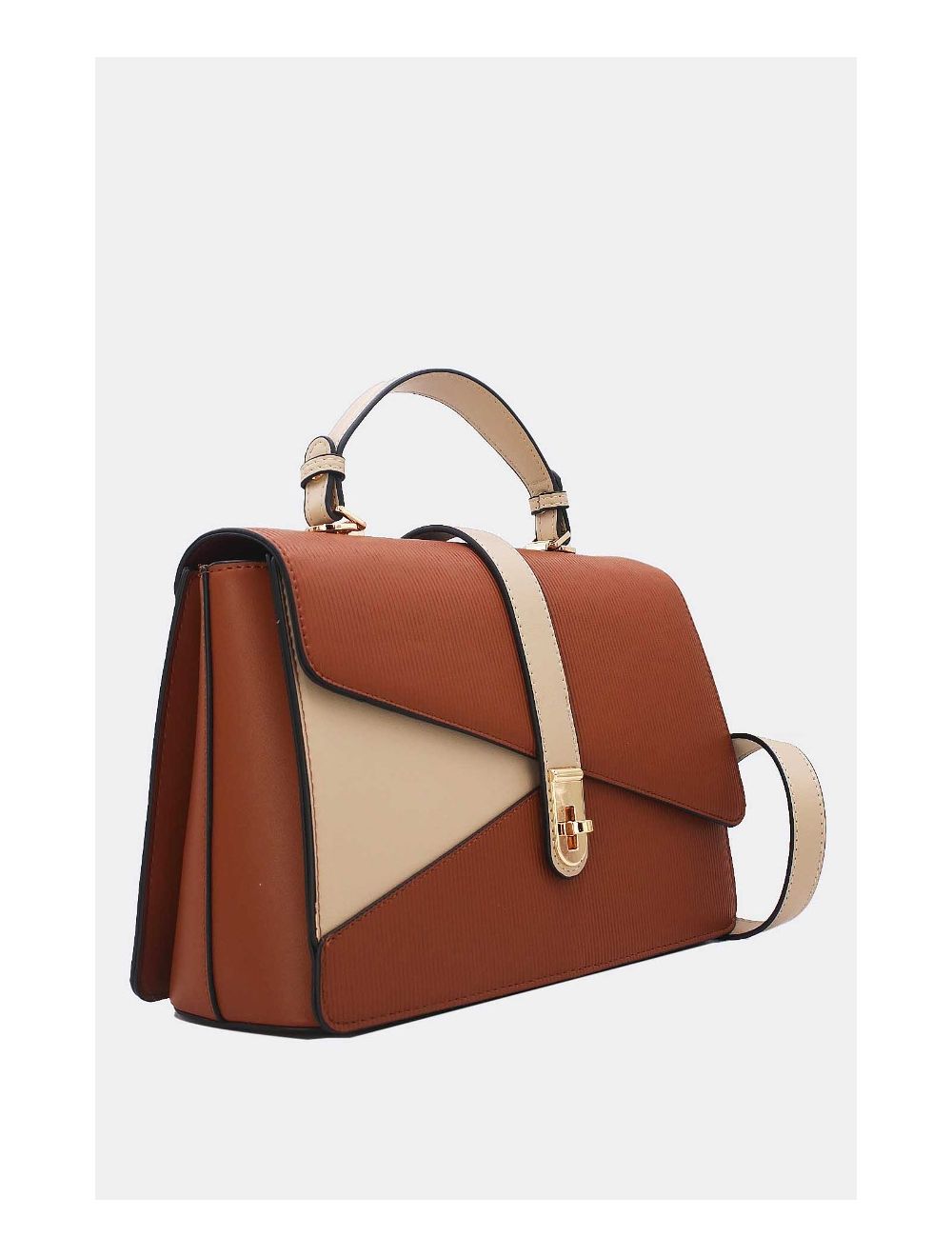 tom&eva Sac à Main Patchwork Rayure Embossé 24B-6106-Brown/Apricot