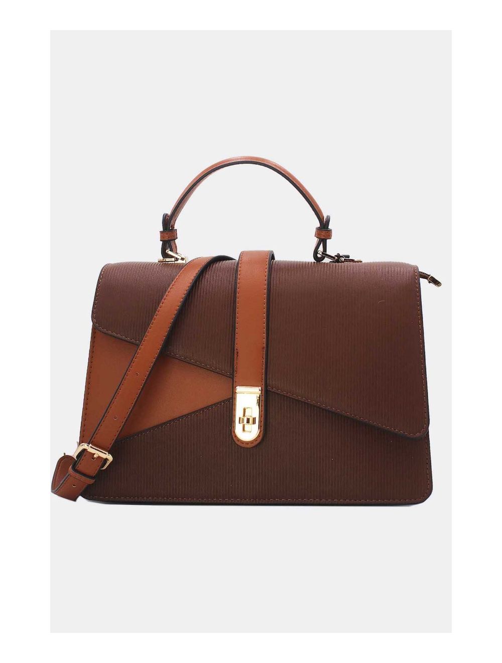 Tom&eva Sac à Main Patchwork Rayure Embossé 24B-6106-Coffee/Brown