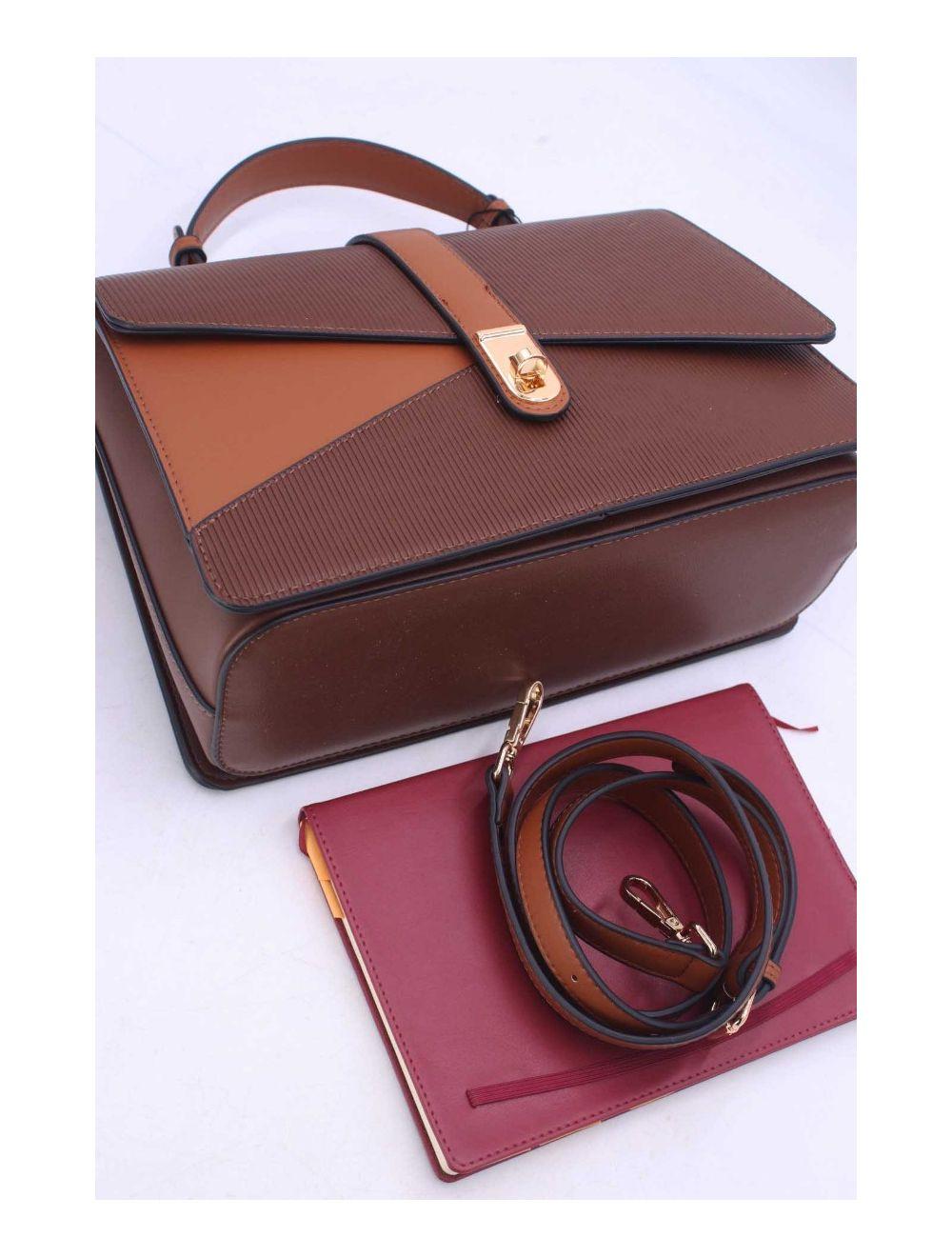 Tom&eva Sac à Main Patchwork Rayure Embossé 24B-6106-Coffee/Brown