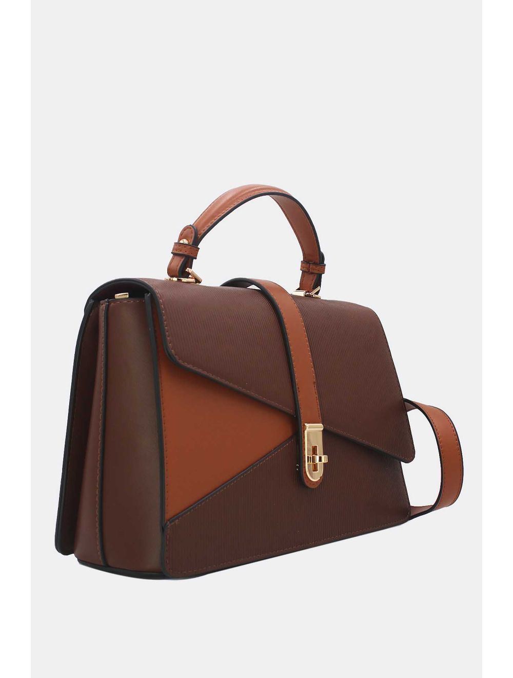 Tom&eva Sac à Main Patchwork Rayure Embossé 24B-6106-Coffee/Brown