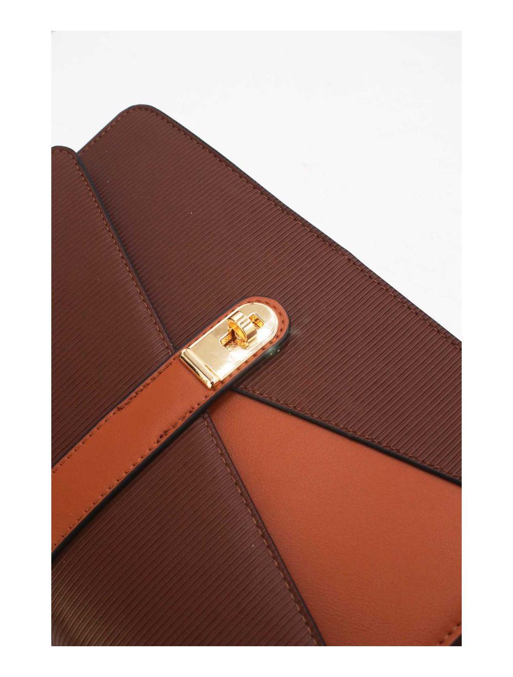 tom&eva Sac à Main Patchwork Rayure Embossé 24B-6106-Coffee/Brown