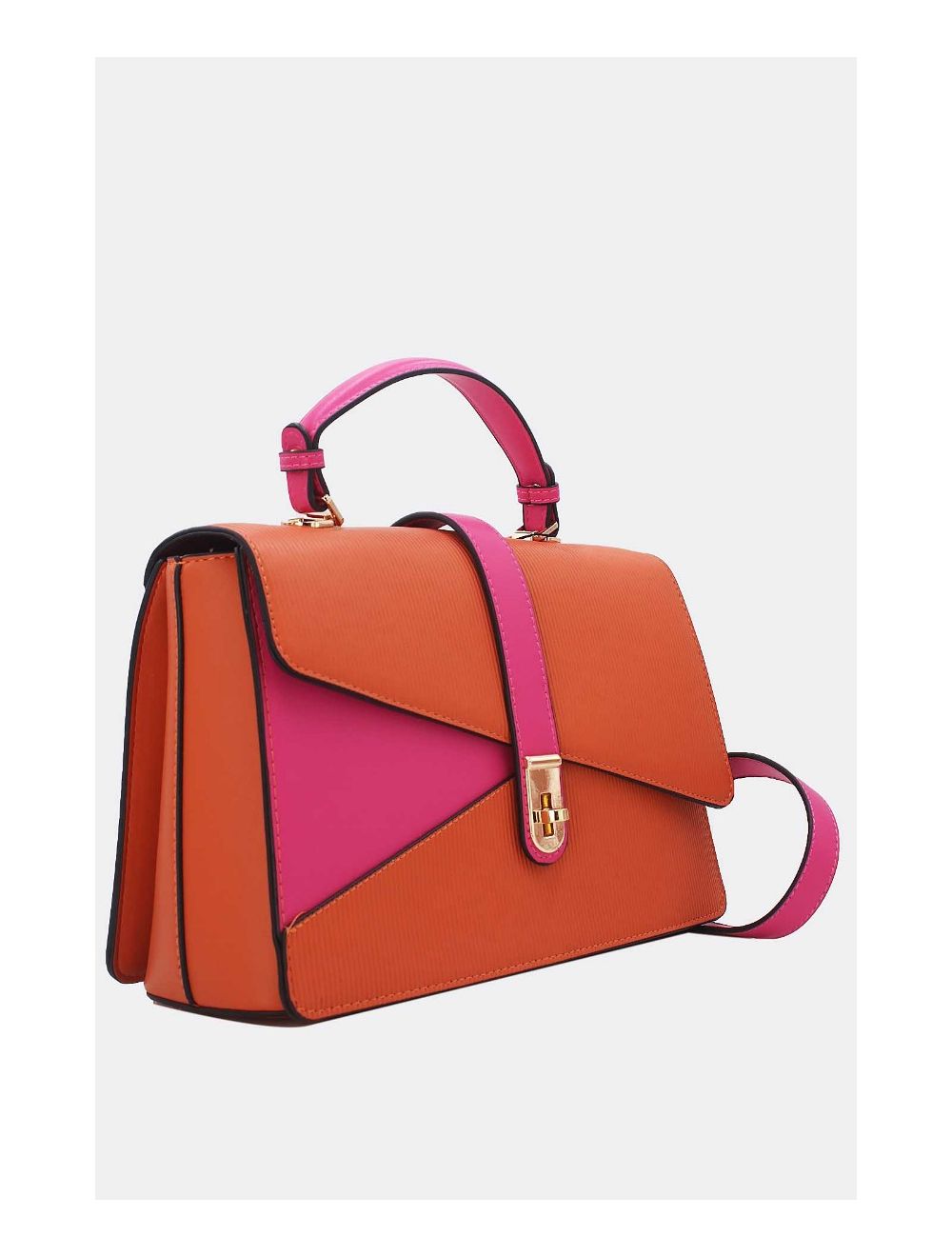 Tom&eva Sac à Main Patchwork Rayure Embossé 24B-6106-Orange/Rose