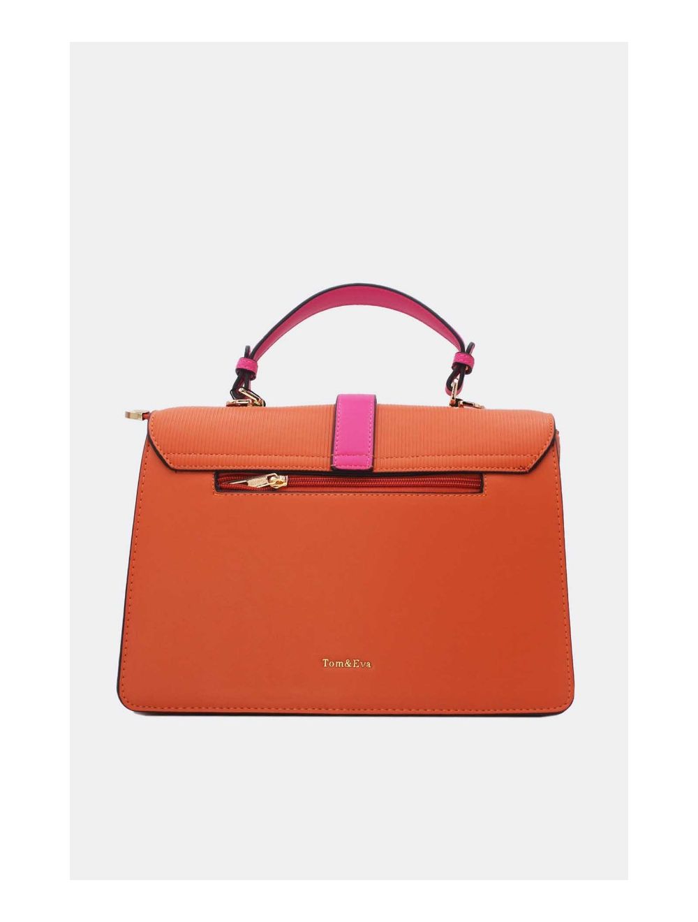 Tom&eva Sac à Main Patchwork Rayure Embossé 24B-6106-Orange/Rose