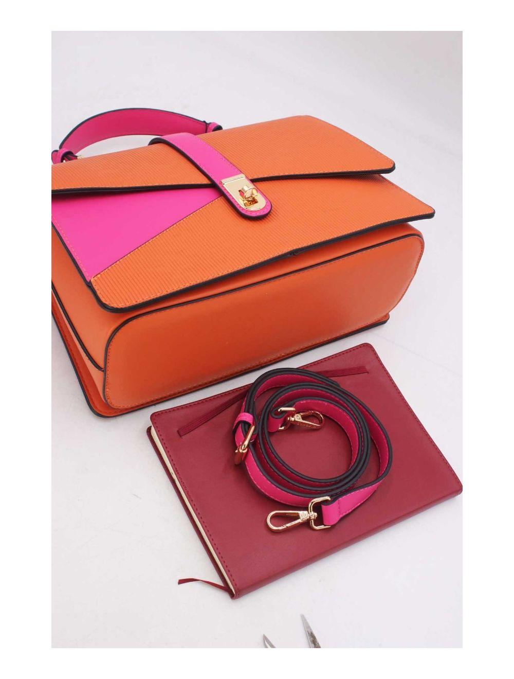 Tom&eva Sac à Main Patchwork Rayure Embossé 24B-6106-Orange/Rose