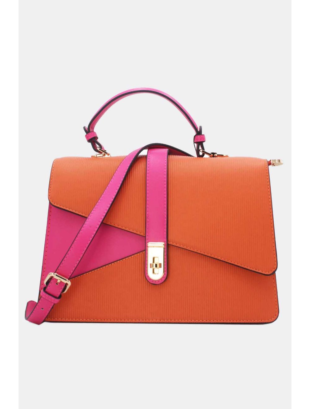 tom&eva Sac à Main Patchwork Rayure Embossé 24B-6106-Orange/Rose