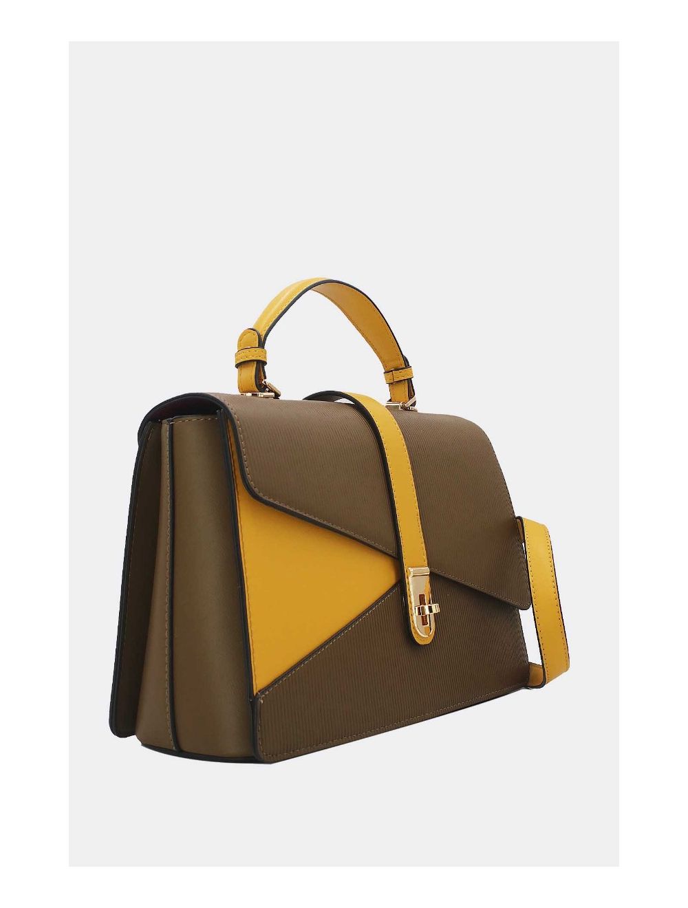 Tom&eva Sac à Main Patchwork Rayure Embossé 24B-6106-Taupe/Yellow