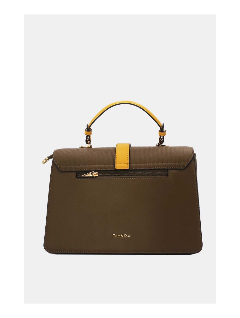 Tom&eva Sac à Main Patchwork Rayure Embossé 24B-6106-Taupe/Yellow