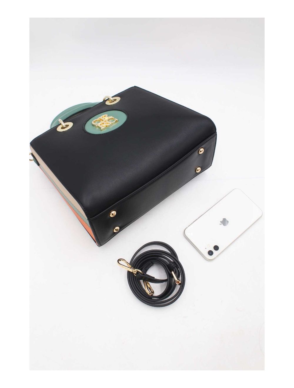 tom&eva Sac à Main Porté Travers Bicolore 23B-5837-Black/Green