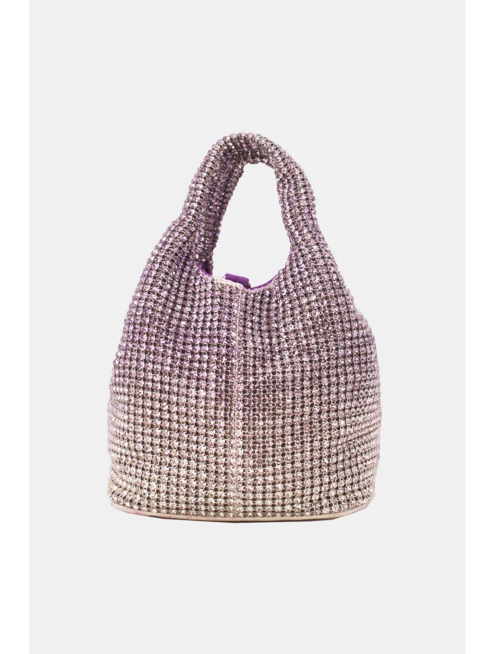 Tom&eva Sac À Main Seau Diamant Strass Pour Femmes-22P-5605-Violet/Argent