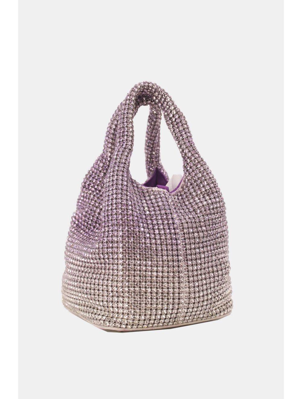 Tom&eva Sac À Main Seau Diamant Strass Pour Femmes-22P-5605-Violet/Argent
