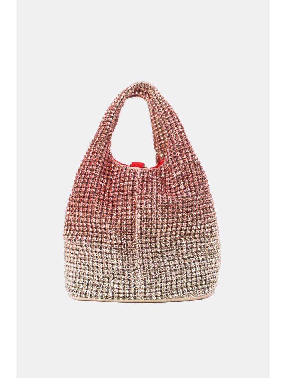 Tom&eva Sac À Main Seau Diamant Strass Pour Femmes-22P-5605-Rose/Argent