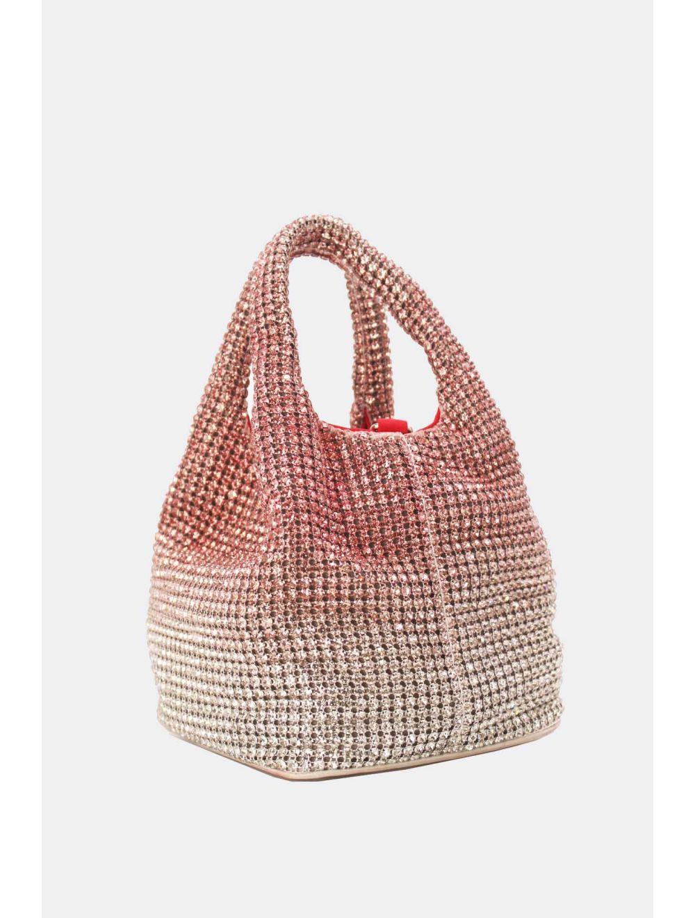 Tom&eva Sac À Main Seau Diamant Strass Pour Femmes-22P-5605-Rose/Argent