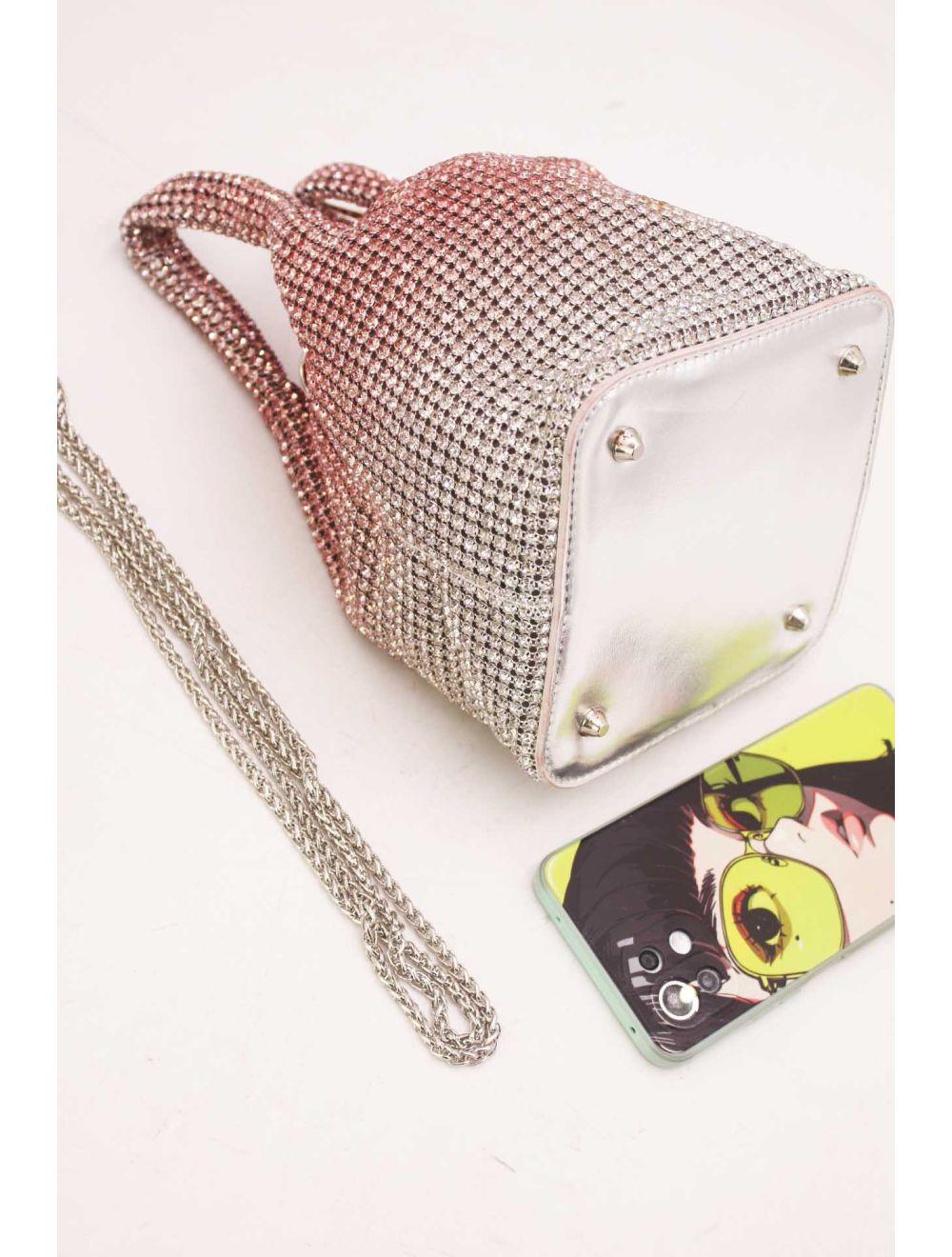 Tom&eva Sac À Main Seau Diamant Strass Pour Femmes-22P-5605-Rose/Argent