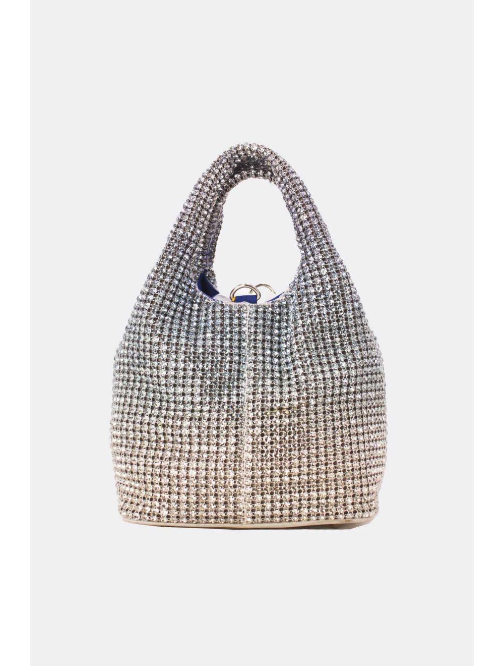 Tom&eva Sac À Main Seau Diamant Strass Pour Femmes-22P-5605-Bleu/Argent