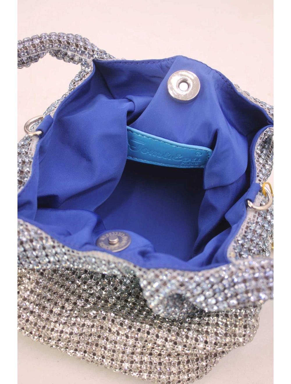 Tom&eva Sac À Main Seau Diamant Strass Pour Femmes-22P-5605-Bleu/Argent