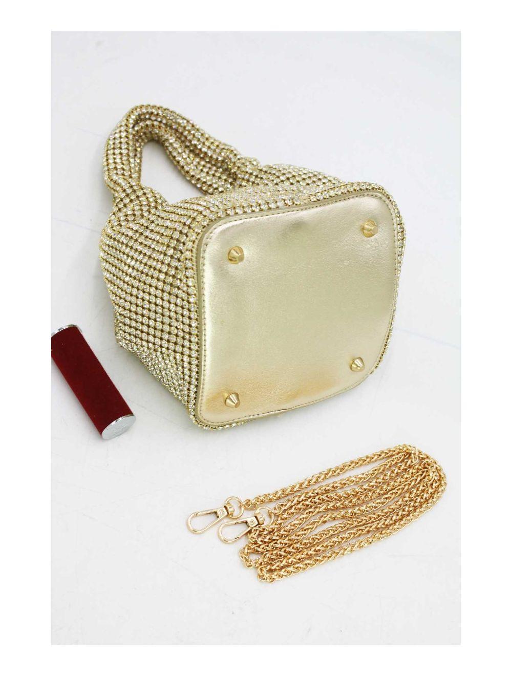 Tom&eva Sac À Main Seau Diamant Strass Pour Femmes-22P-5605-Doré