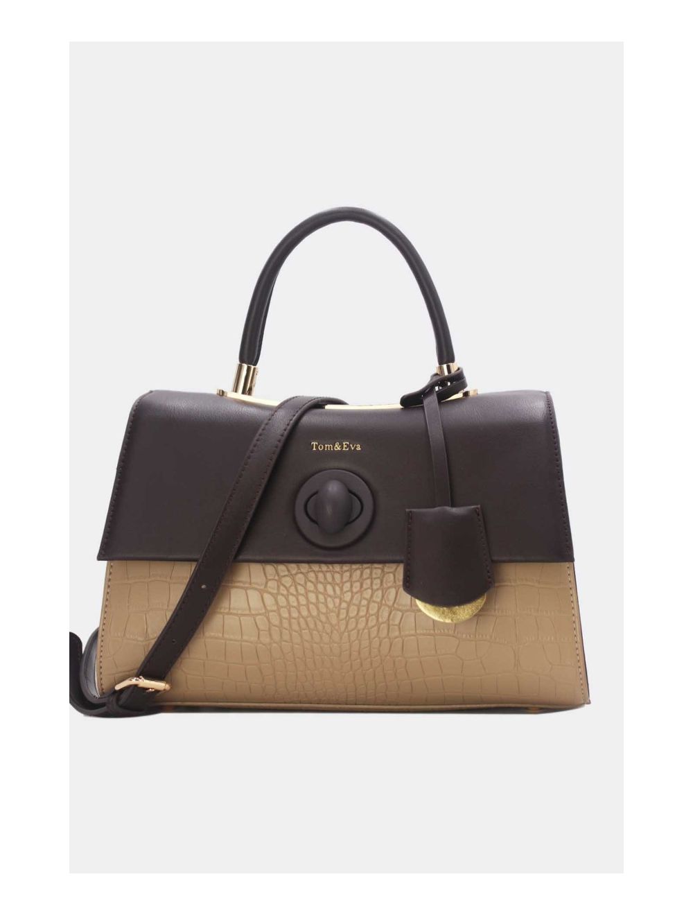 tom&eva Sac à Main Style Vintage à Effet Croco 23B-5764-Apricot/Coffee