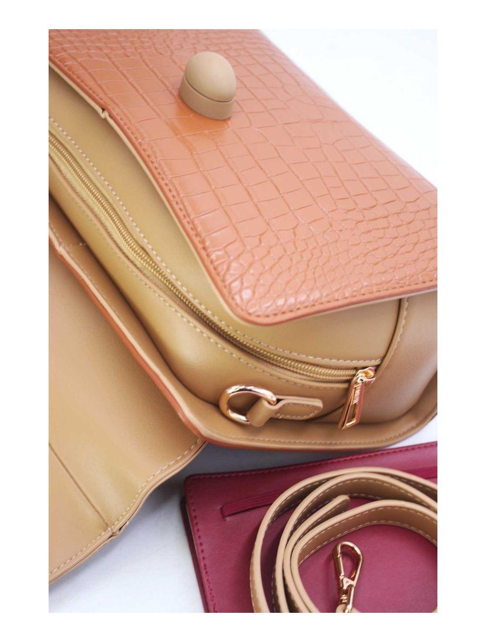 Tom&eva Sac à Main Style Vintage à Effet Croco 23B-5764-Brown/Apricot